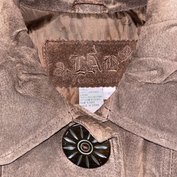 Y2K Live A Little Leather Jacket Women's Small Brown Button Up Wide Sleeves - Picture 4 of 10